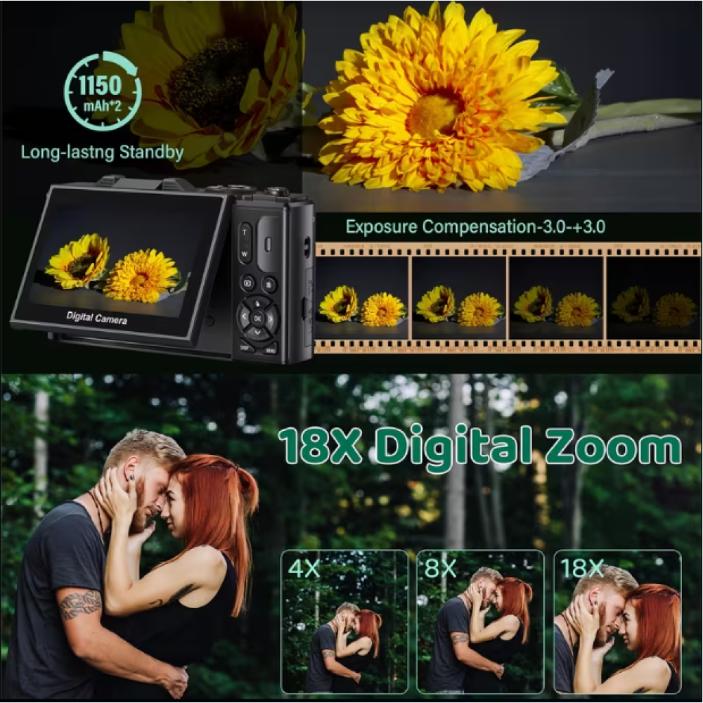 Цифровая камера 5K 75MP, фотокамера фотоаппарат 18х зум с Wi-Fi, карта 64 ГБ