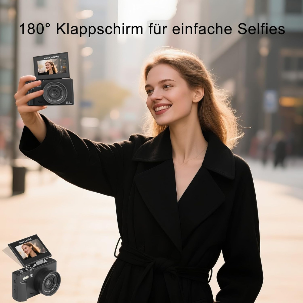 Цифровая камера 5K 75MP, фотокамера фотоаппарат 18х зум с Wi-Fi, карта 64 ГБ