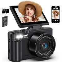 Цифровая камера 5K 75MP, фотокамера фотоаппарат 18х зум с Wi-Fi, карта 64 ГБ