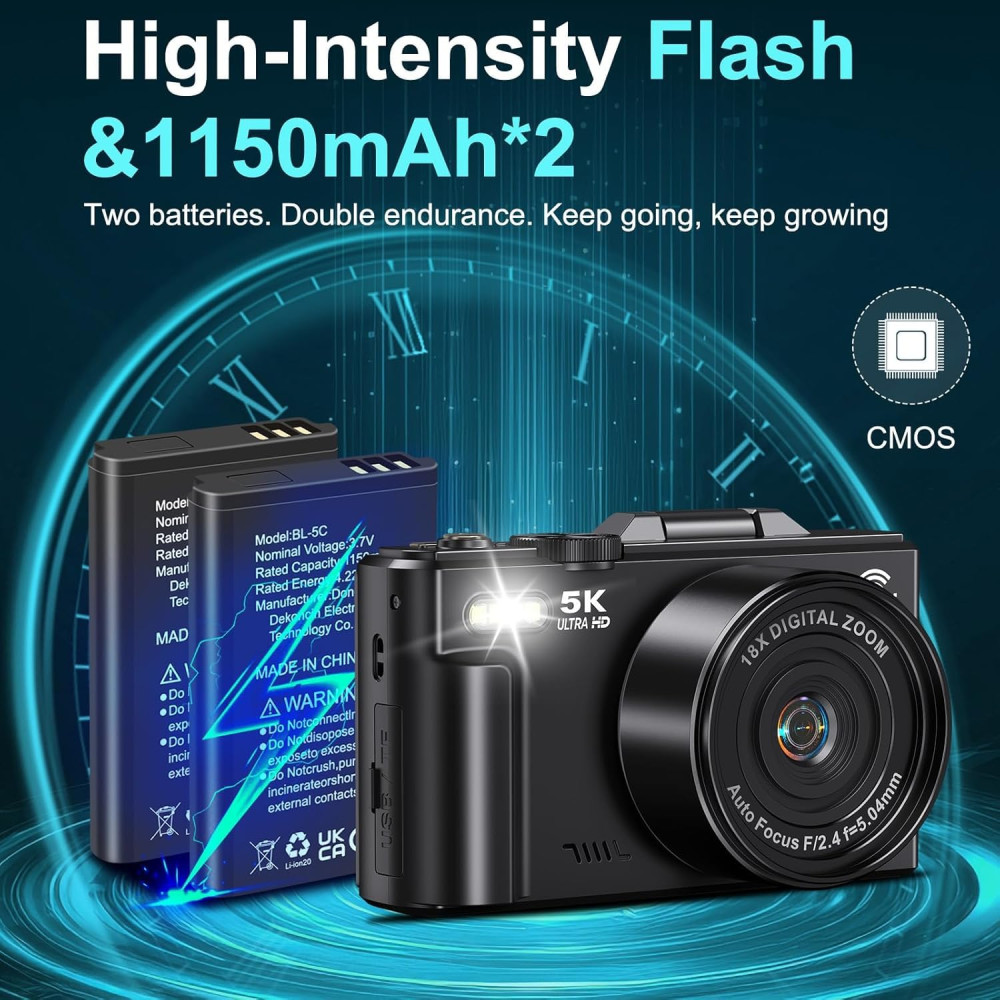 Цифровая камера 5K 75MP, фотокамера фотоаппарат 18х зум с Wi-Fi, карта 64 ГБ