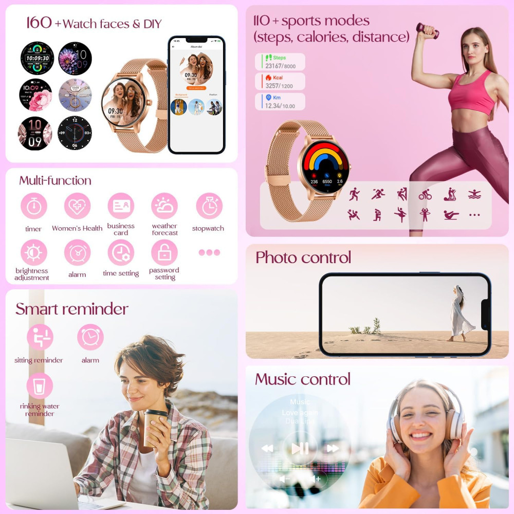 Розумний смарт-годинник, 1,27-дюйм, Bluetooth-дзвінки, для Android iOS +2 ремінця