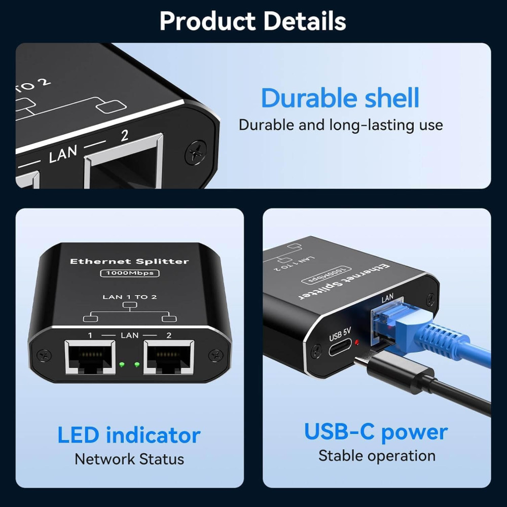 Розгалужувач для інтернет кабелю VEDINDUST 1000Mbps RJ45 1x2 SP918C
