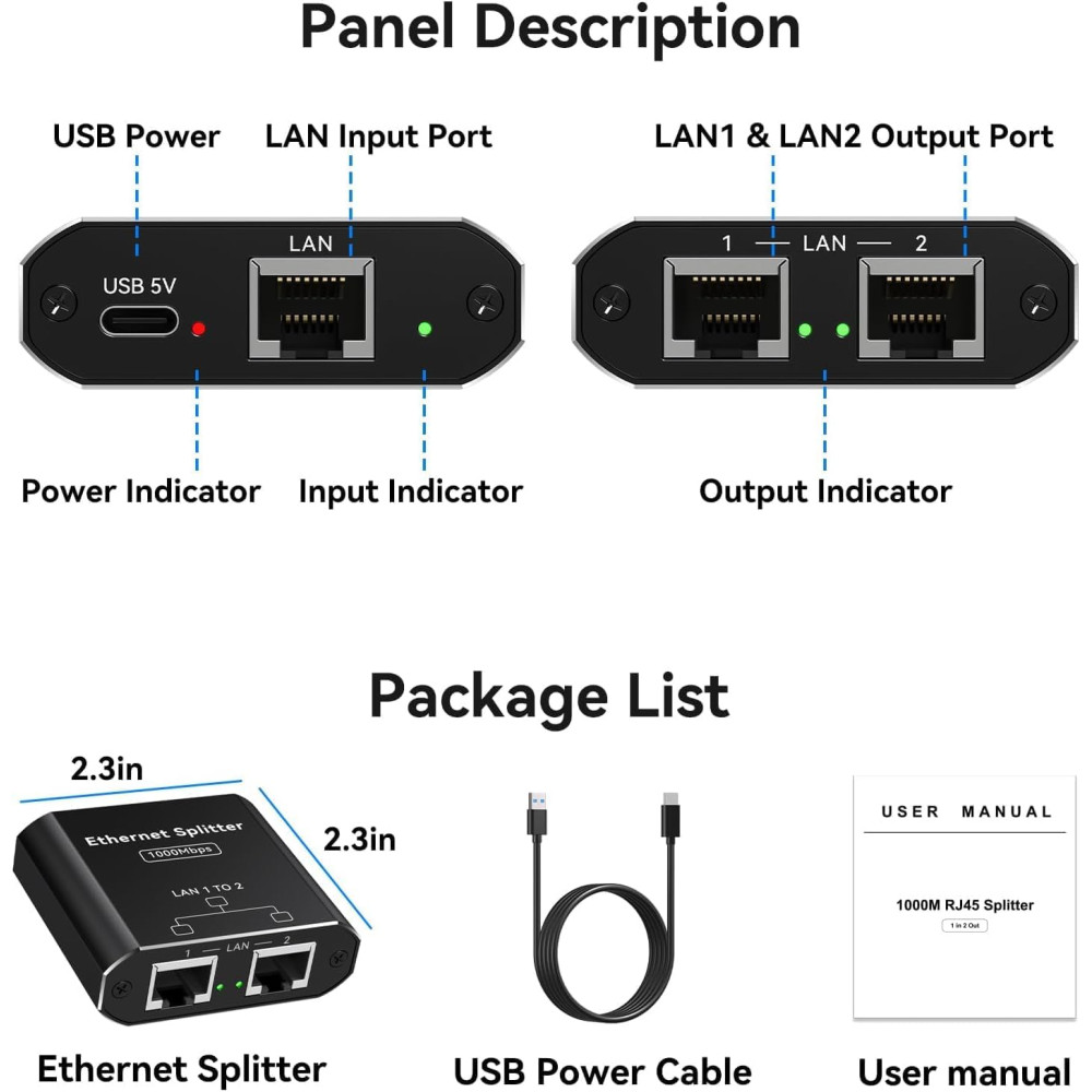Розгалужувач для інтернет кабелю VEDINDUST 1000Mbps RJ45 1x2 SP918C