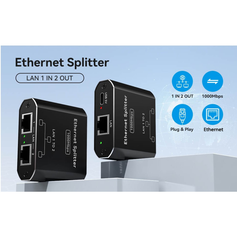 Розгалужувач для інтернет кабелю VEDINDUST 1000Mbps RJ45 1x2 SP918C