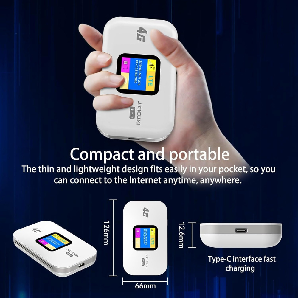 Портативный 4G WiFi-роутер JICICUXI с SIM-картой, 150 Мбит/с, 2100 мА·ч