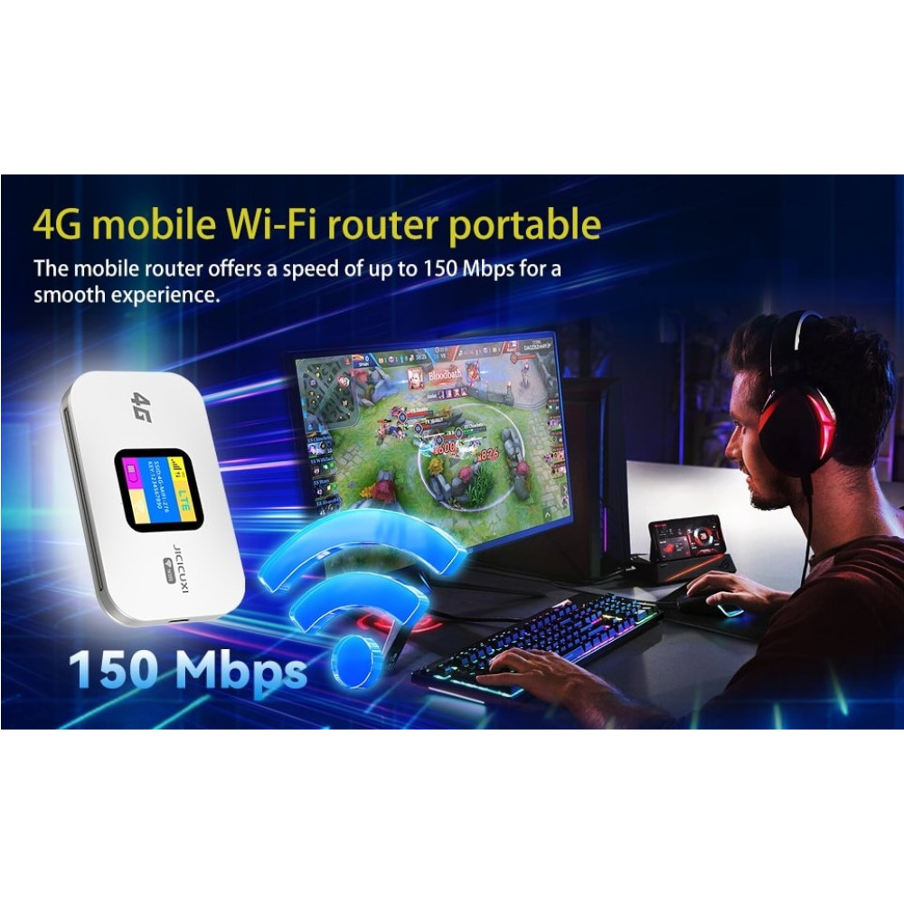 Портативный 4G WiFi-роутер JICICUXI с SIM-картой, 150 Мбит/с, 2100 мА·ч