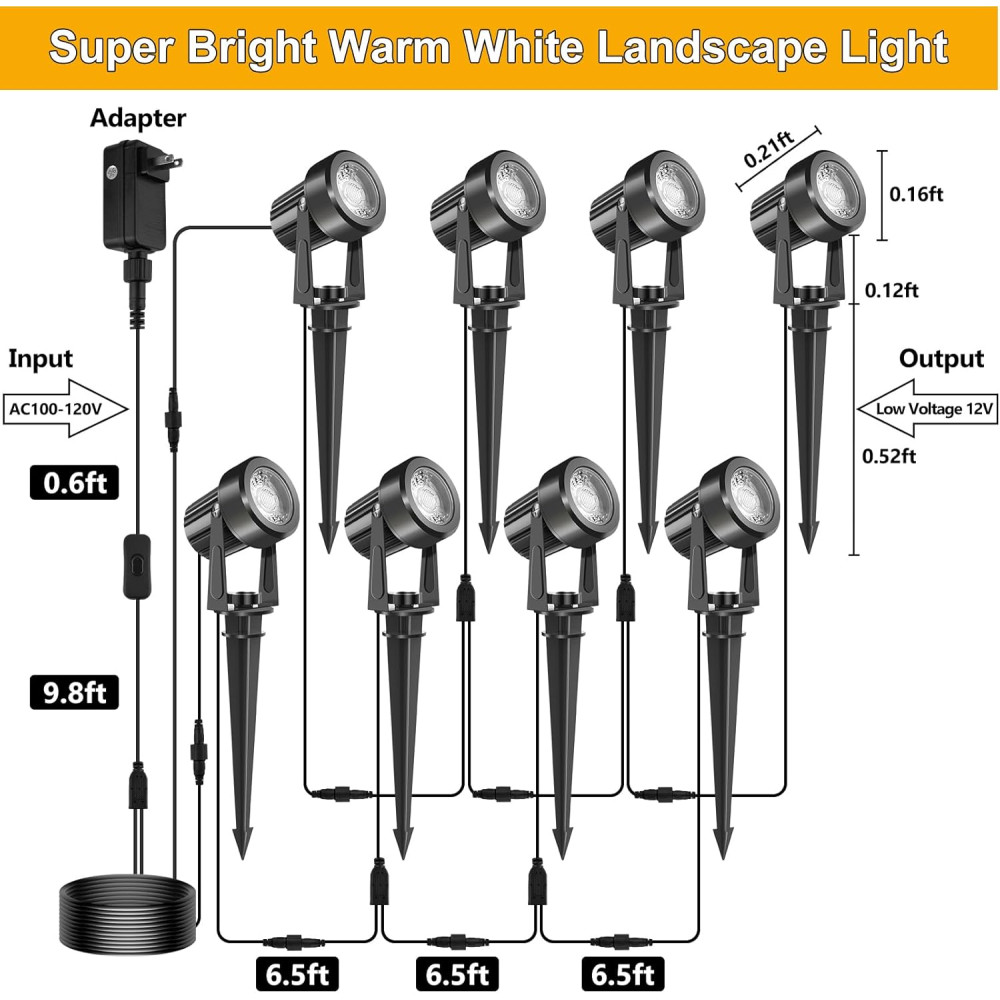 Комплект ландшафтных LED-прожекторов CREPOW 8-в-1 , 3000K, IP65, с евровилкой