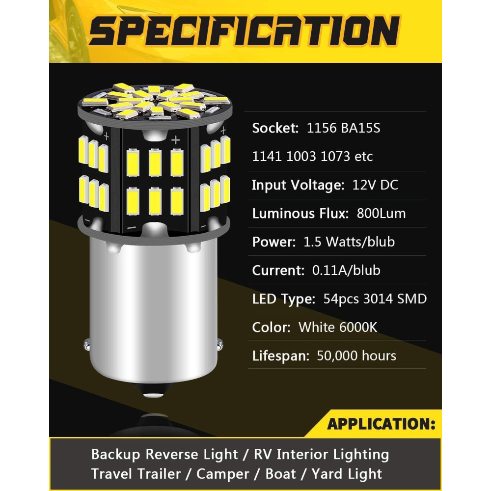 Светодиодная лампа Defvnsy P21W 1156 BA15S, 6500K, 12V (набор 10 шт.)