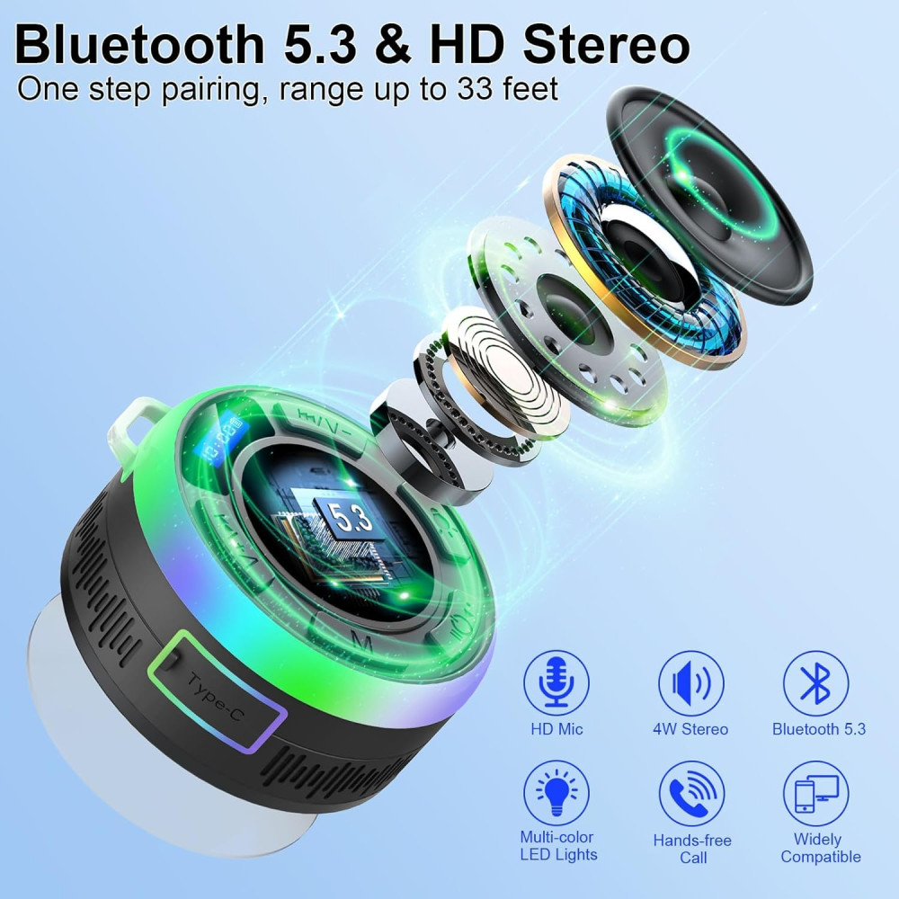 Портативна Bluetooth-колонка для душу PRSCFUM S3 з LED-підсвіткою 