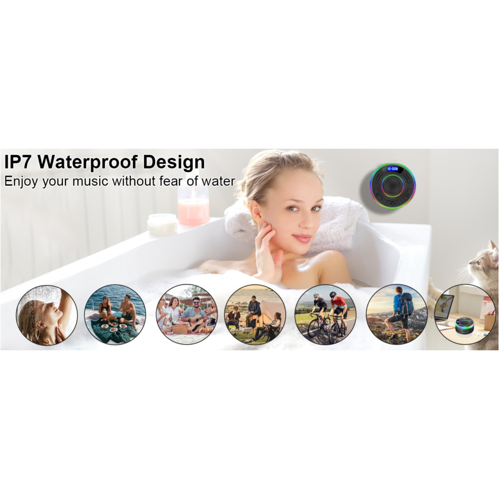 Портативна Bluetooth-колонка для душу PRSCFUM S3 з LED-підсвіткою 