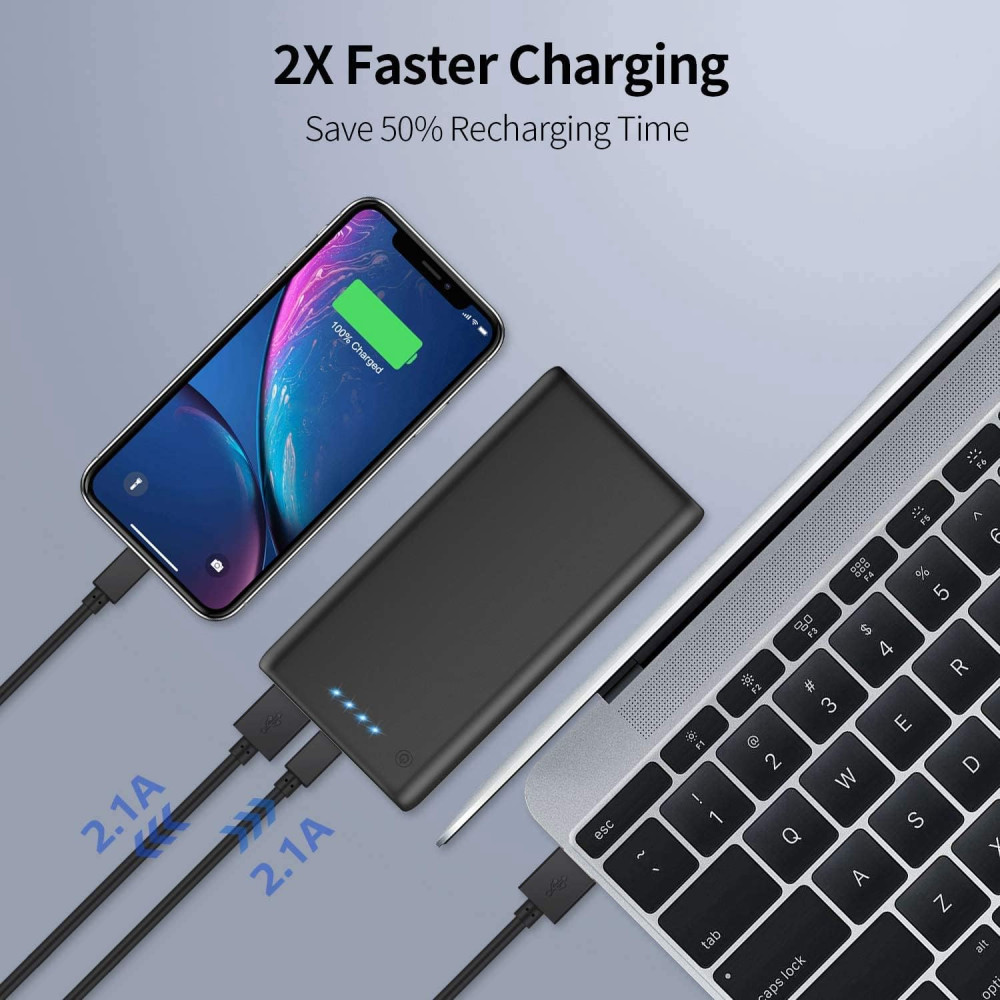 Power Bank Павербанк QTshine 26800 мА·ч, 2 USB, быстрая зарядка