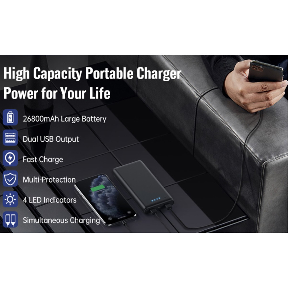 Power Bank Павербанк QTshine 26800 мА·ч, 2 USB, быстрая зарядка