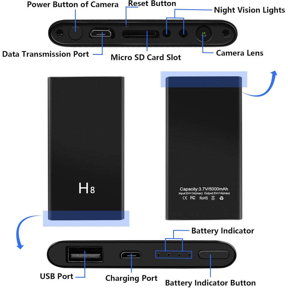 Скрытая мини камера TANGMI 1080P HD, Wi-Fi камера з Powerbank 5000 мАч