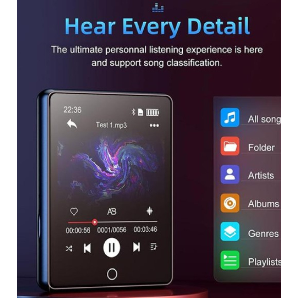 MP3-плеер MUZXQII 64 ГБ с Bluetooth 5.3 и сенсорным экраном