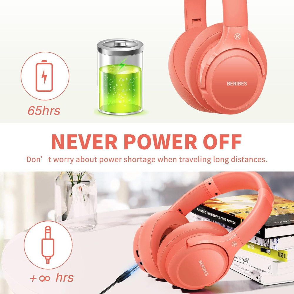 Bluetooth наушники BERIBES Over Ear (оранжево-красные)
