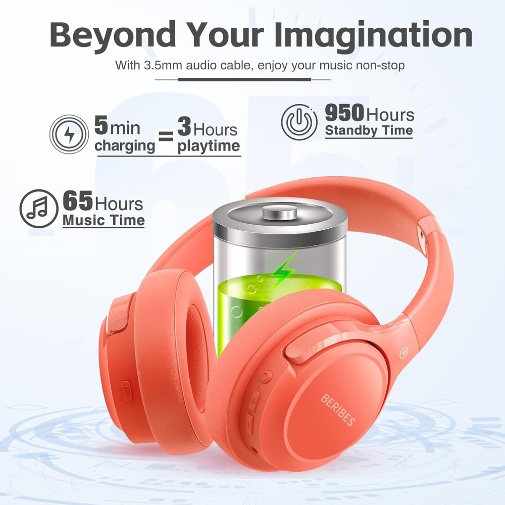 Bluetooth наушники BERIBES Over Ear (оранжево-красные)