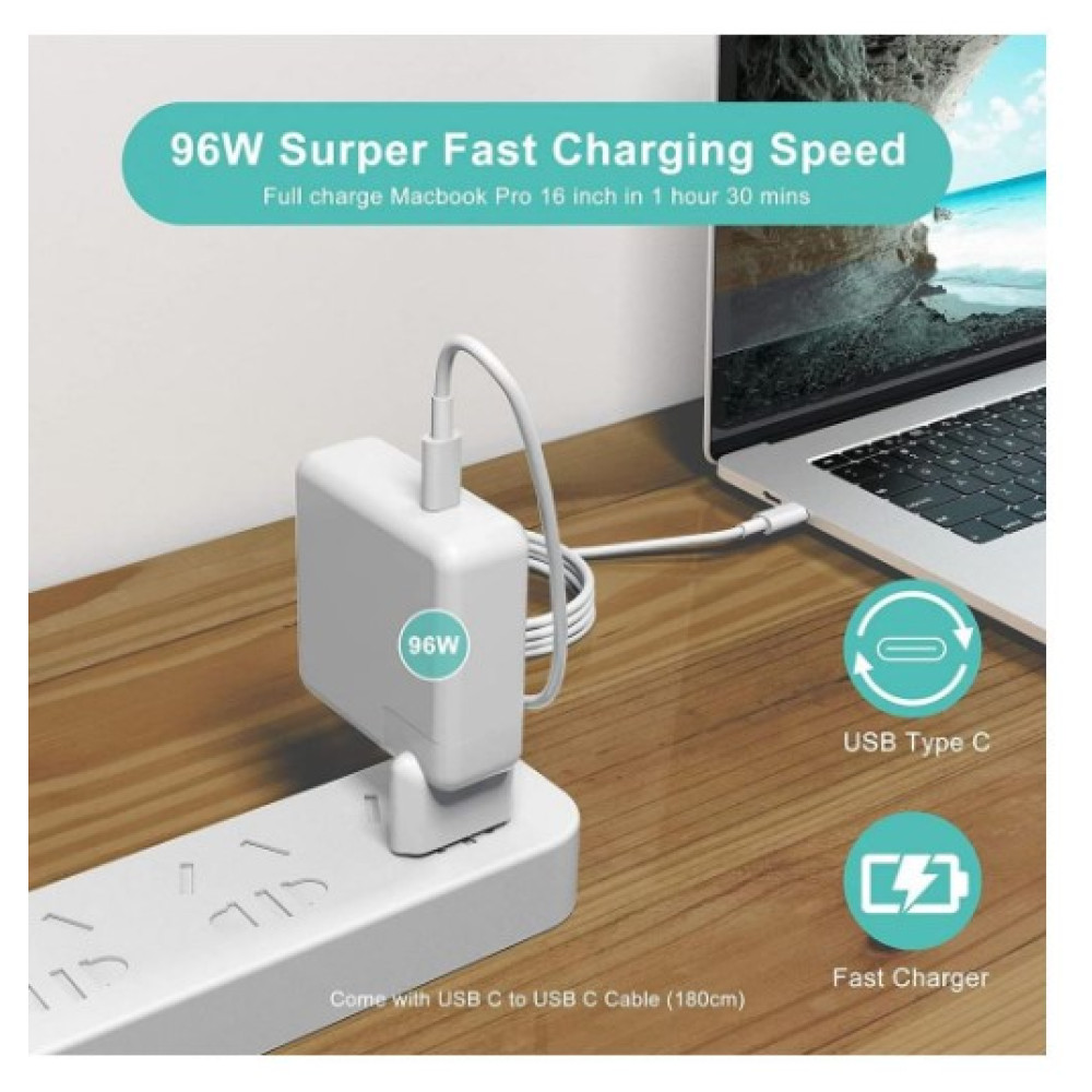 Блок питания 96W USB-C для MacBook Pro 13–15" (2016–2023), MacBook Air (2018–2024)
