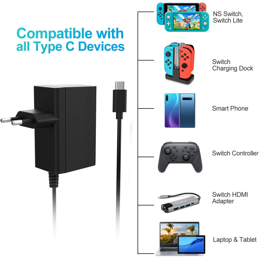 Зарядний пристрій innoAura для NS Switch / Switch OLED / Switch Lite (1 шт., чорний)