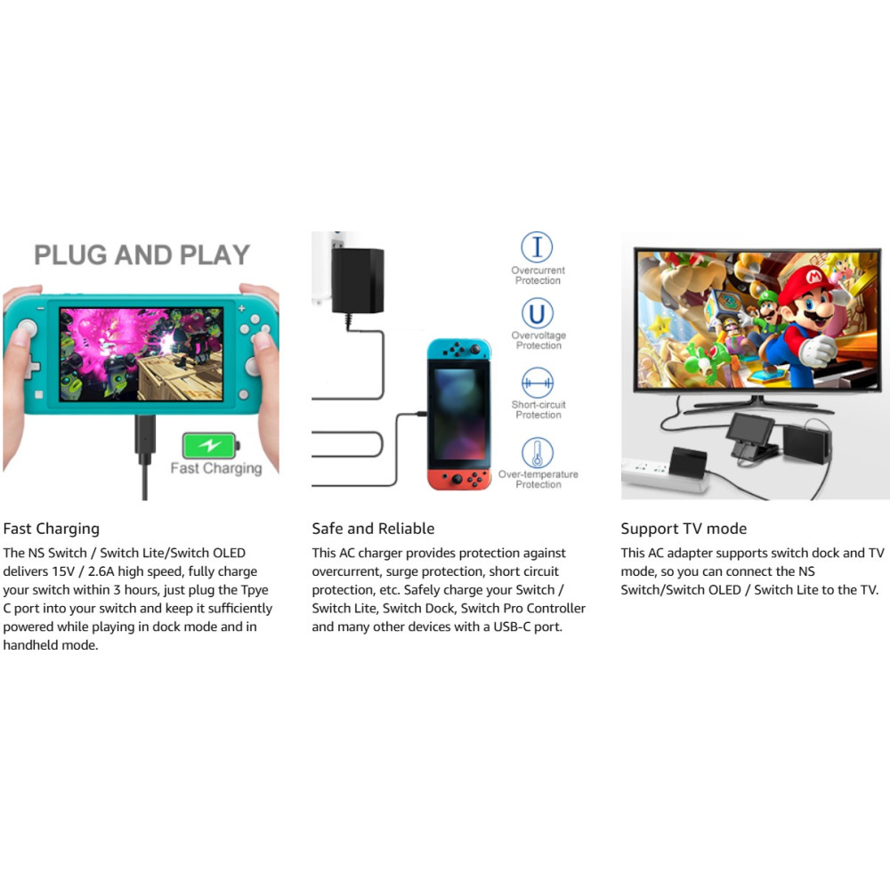 Зарядний пристрій innoAura для NS Switch / Switch OLED / Switch Lite (1 шт., чорний)