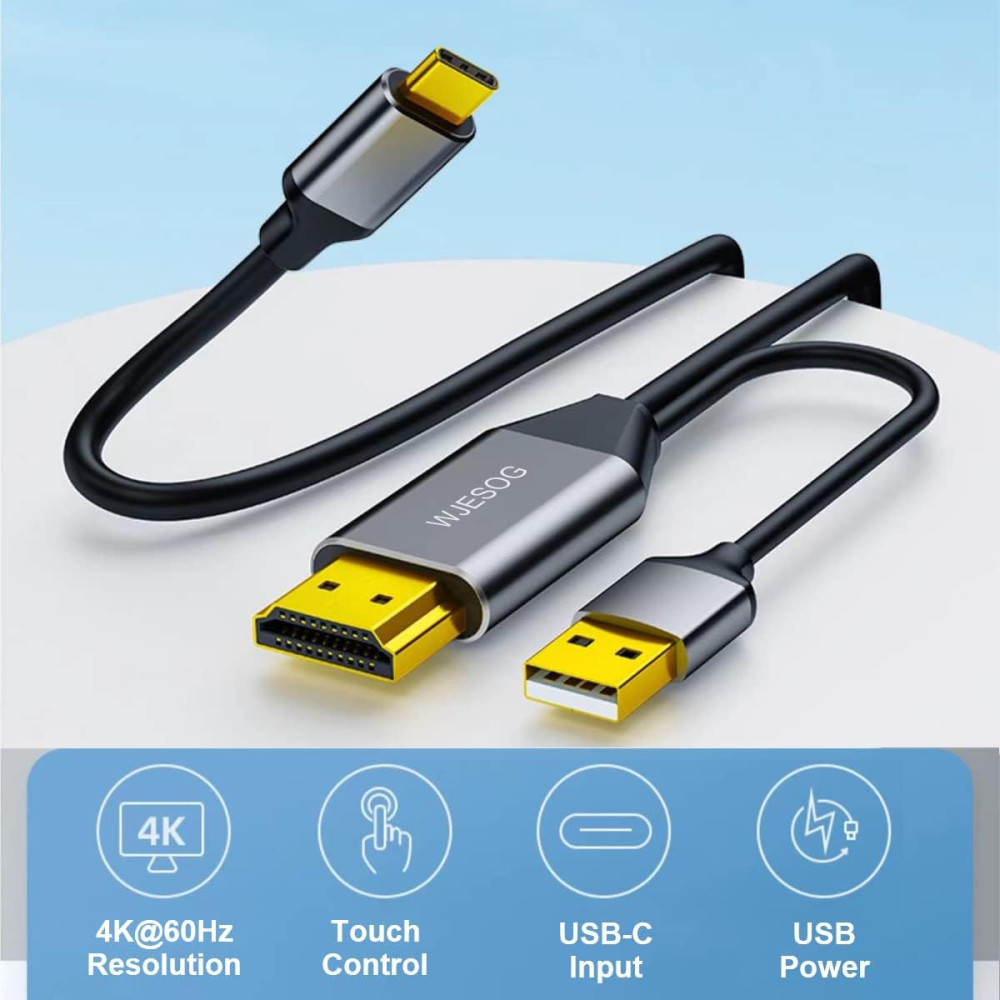Адаптер HDMI на USB-C WJESOG, кабель 2 м, 4K@60 Гц с USB-кабелем питания