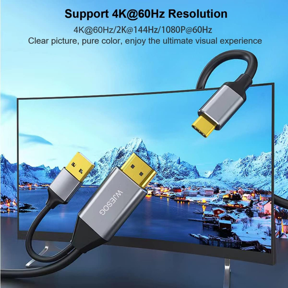 Адаптер HDMI на USB-C WJESOG, кабель 2 м, 4K@60 Гц с USB-кабелем питания