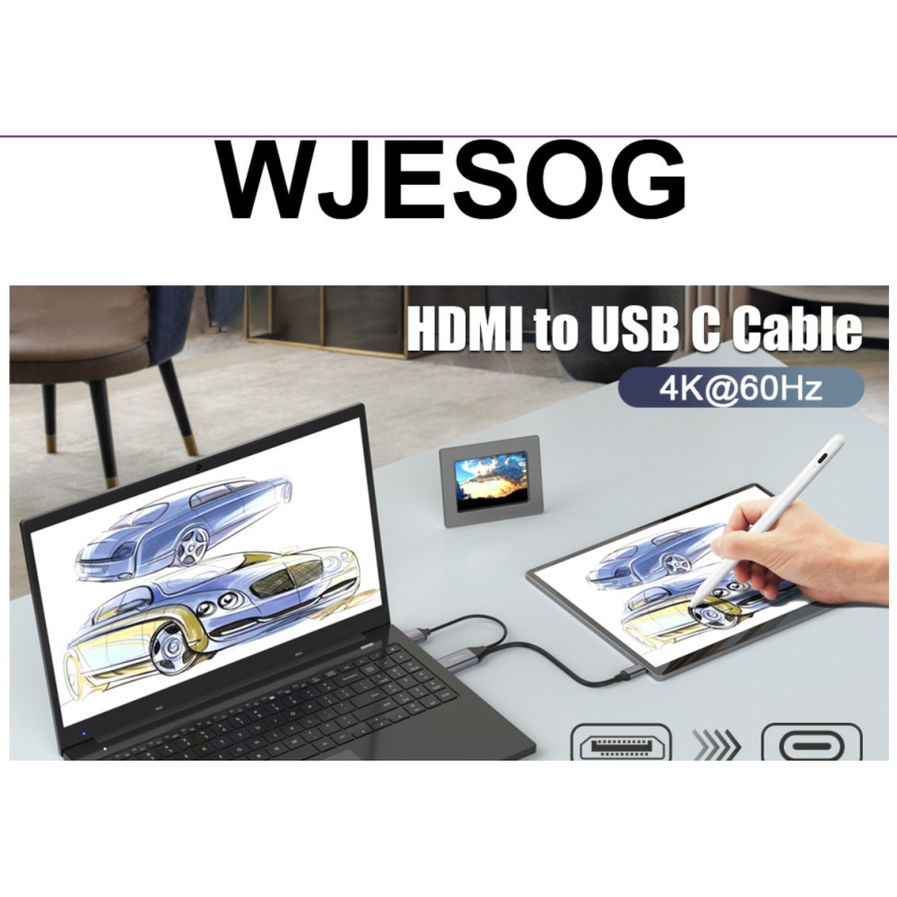 Адаптер HDMI на USB-C WJESOG, кабель 2 м, 4K@60 Гц с USB-кабелем питания