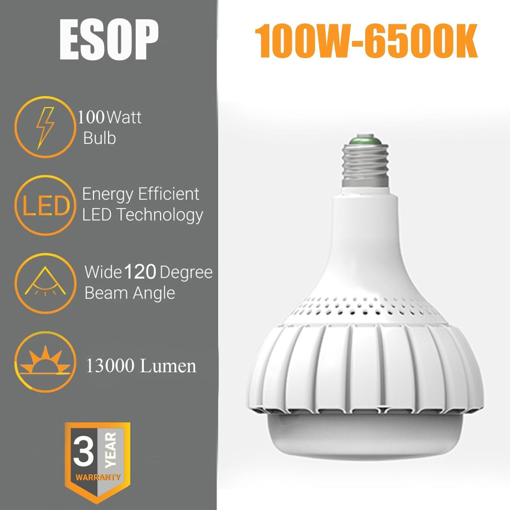 Светодиодная лампа ESOP LED Bulb 100 Вт E40 с адаптером E27, 13000 Лм, 6500K