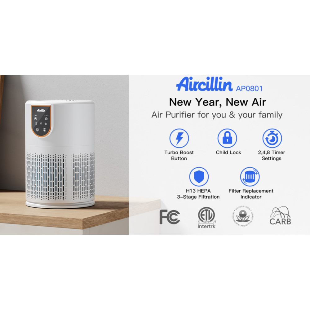 Очиститель воздуха Aircillin AP0801 с HEPA H13 и ароматизацией, белый