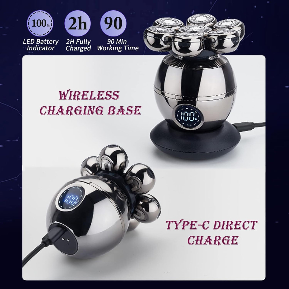 Бритва для головы EYEPICK 7D, водонепроницаемая электробритва для сухого и влажного бритья