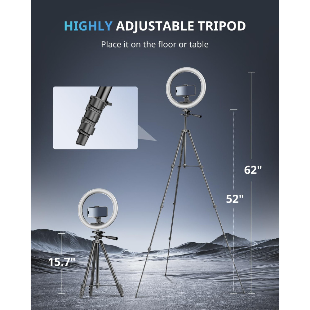 Кольцевая лампа с штативом и держателем для телефона UBeesize TR50 10"