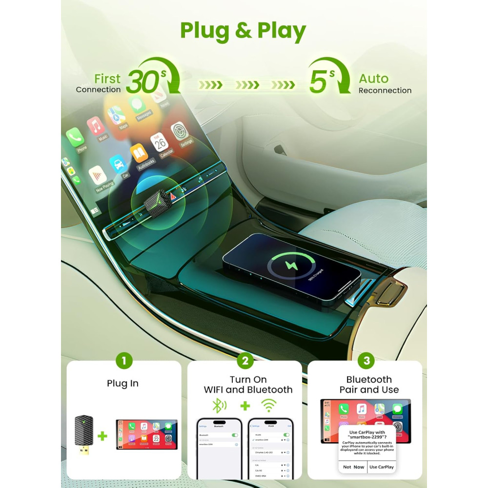 Адаптер в машину Apple CarPlay/Android Auto Abune с 5 ГГц Wi-Fi и Bluetooth