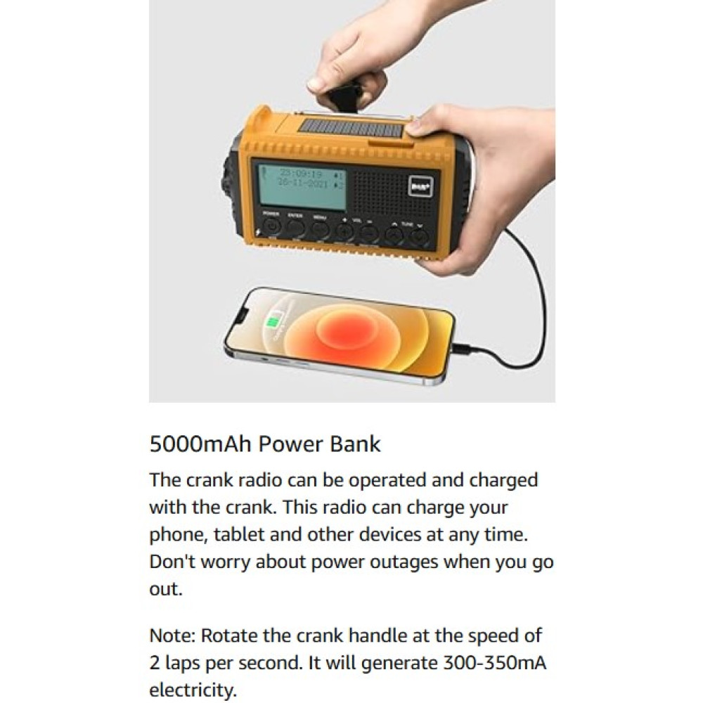 Аварійне радіо Mesqool DAB, 5000 мА·ч, із сонячною батареєю, ліхтариком