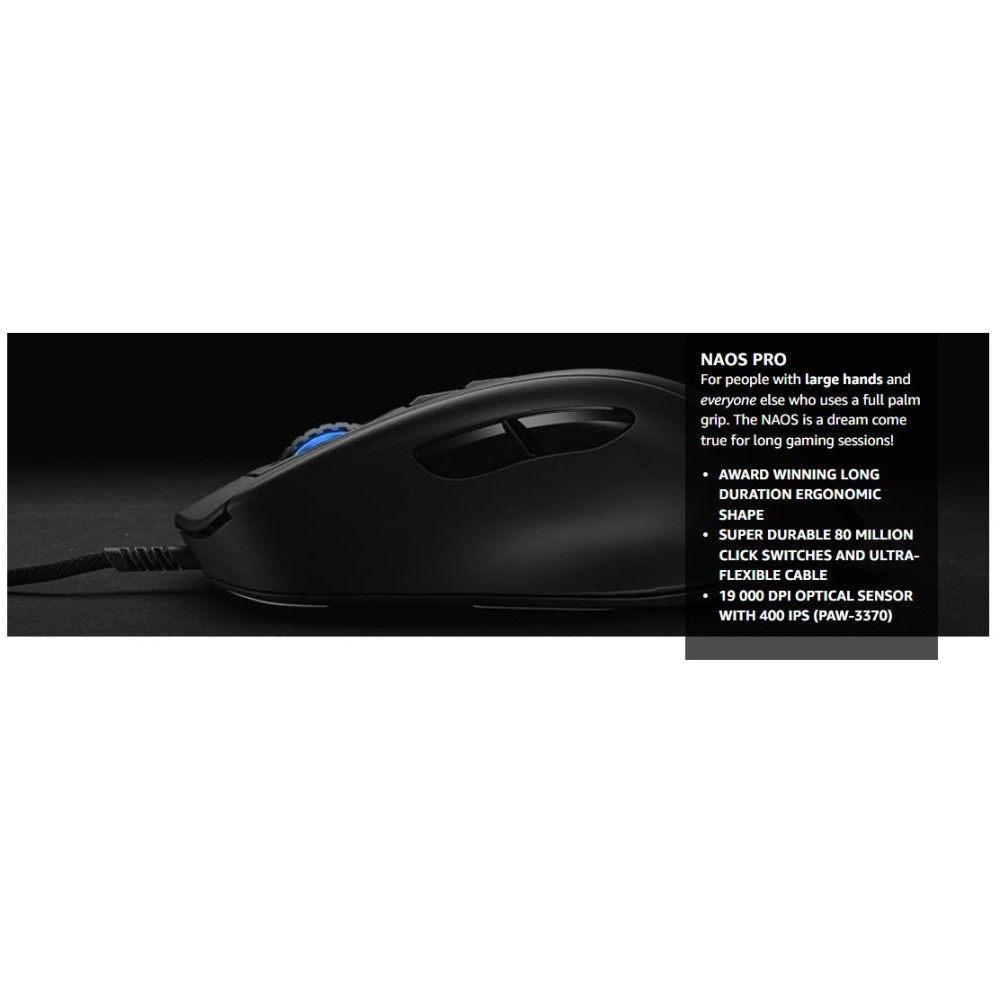 Ігрова дротова миша Mionix NAOS PRO з сенсором 19K DPI