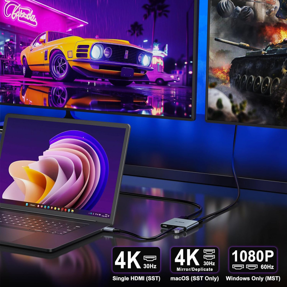 Адаптер USB-C на 2 HDMI, USB 3.0, PD 100 Вт  "KOZYC"