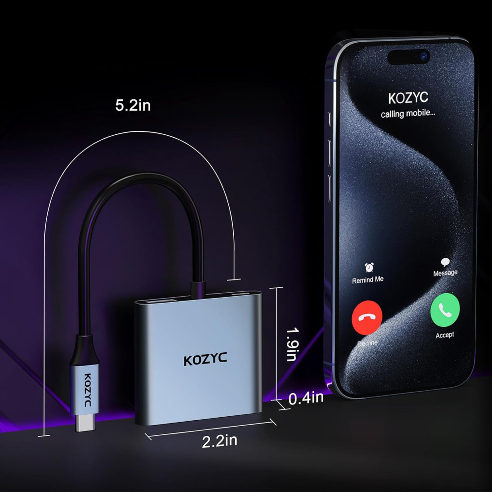 Адаптер USB-C на 2 HDMI, USB 3.0, PD 100 Вт  "KOZYC"