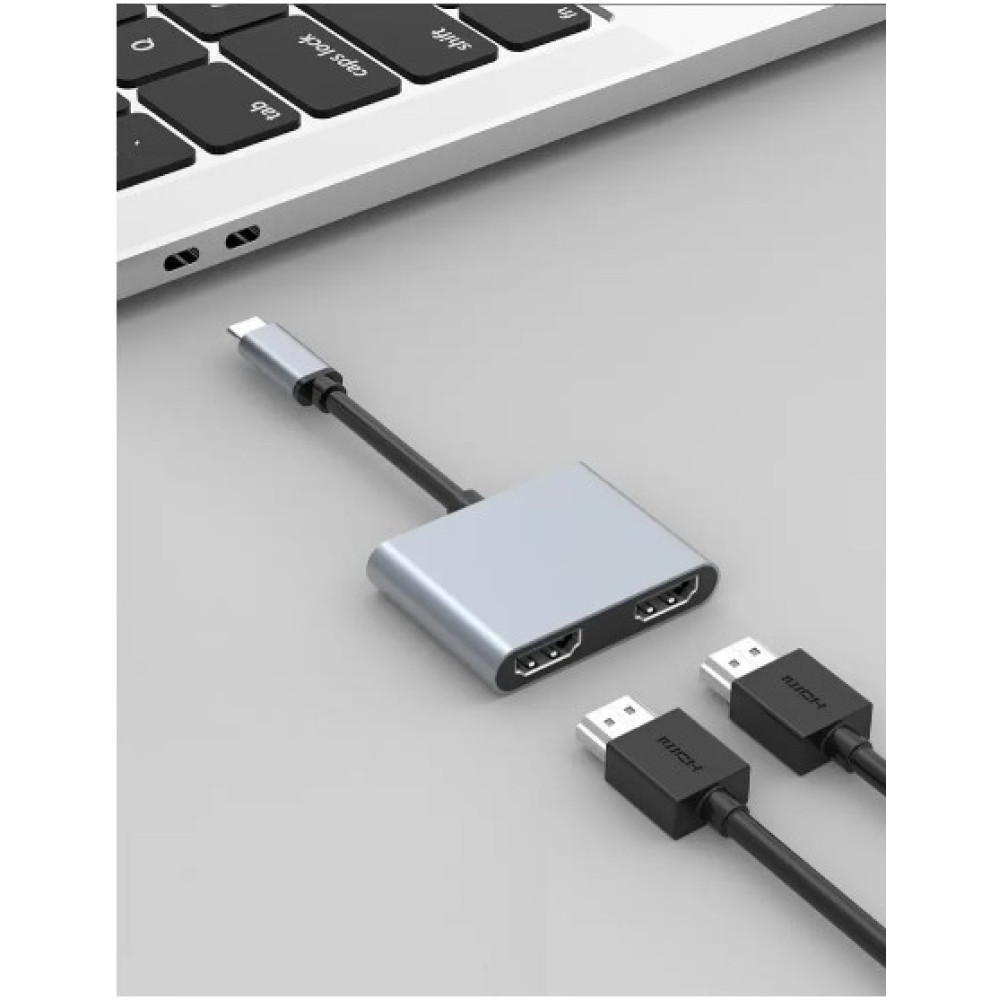 Адаптер USB-C на 2 HDMI, USB 3.0, PD 100 Вт  "KOZYC"