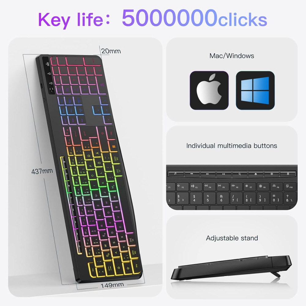 Беспроводная игровая клавиатура TECURS (AZERTY - раскладка клавиш) 