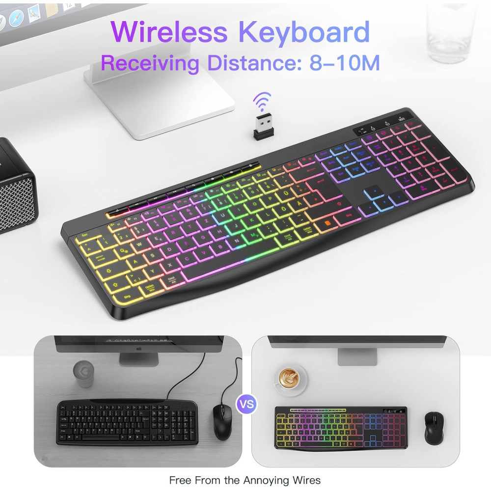 Беспроводная игровая клавиатура TECURS (AZERTY - раскладка клавиш) 