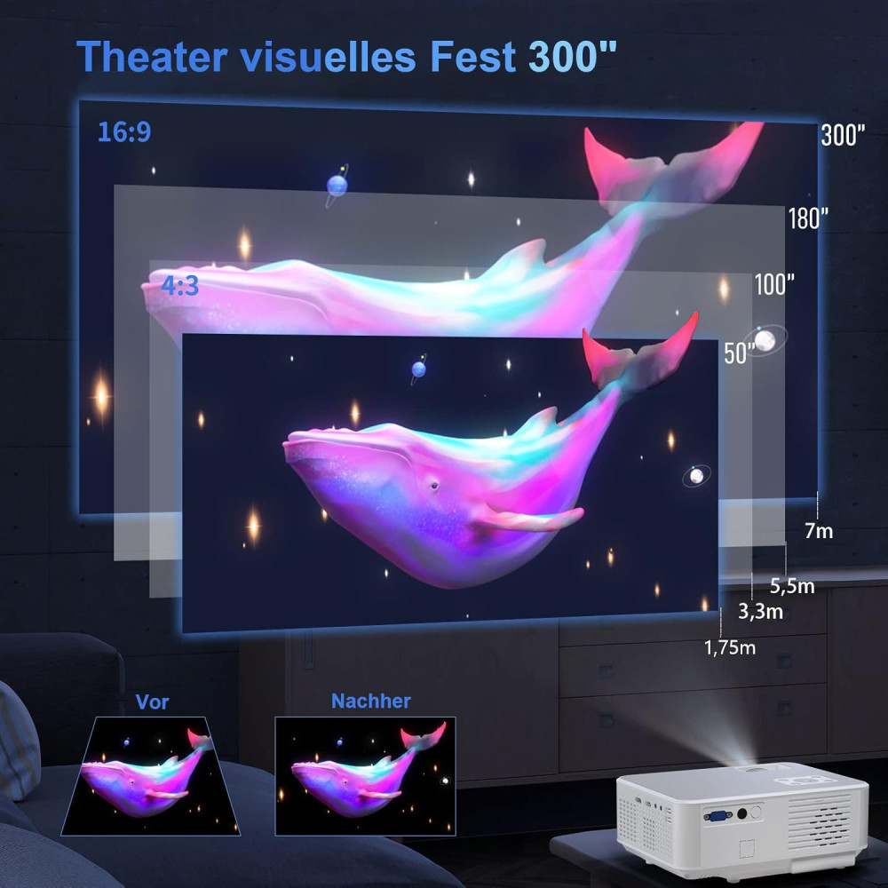 Проектор Vigpil 4K 16000 Люмен, Full HD 1080P