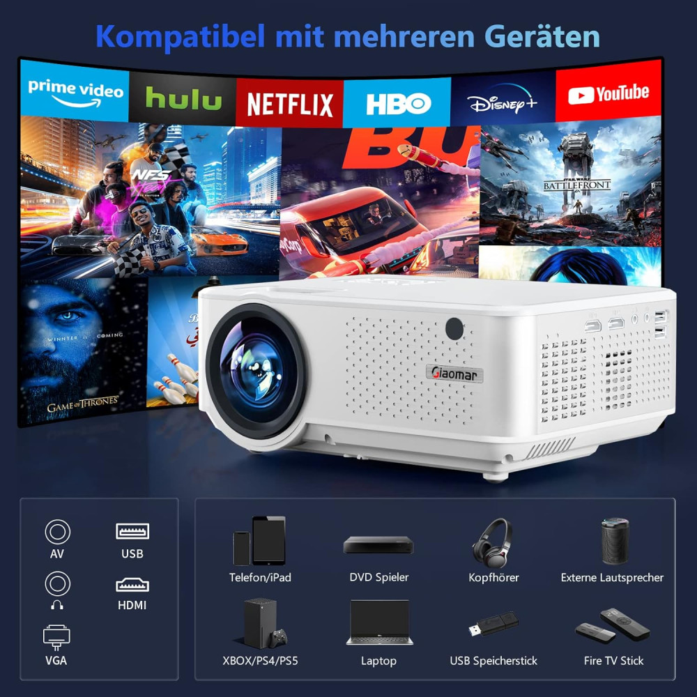 Проектор Vigpil 4K 16000 Люмен, Full HD 1080P