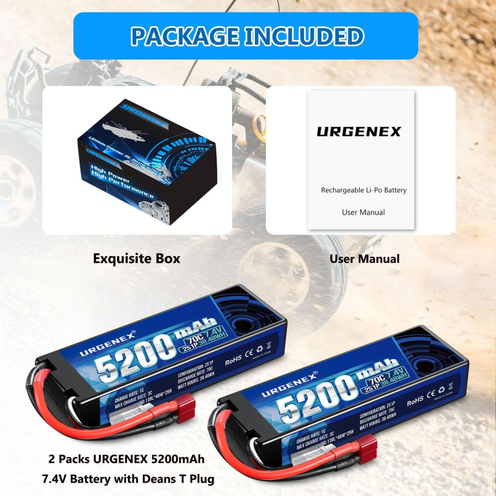 Акумулятор для радіокерованих дронів (2 шт) URGENEX 7.4 В 5200 мА·год Lipo 2S 70C