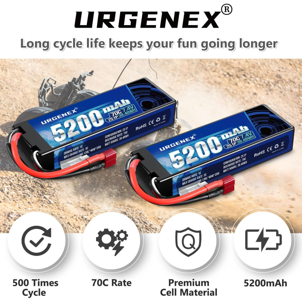 Акумулятор для радіокерованих дронів (2 шт) URGENEX 7.4 В 5200 мА·год Lipo 2S 70C