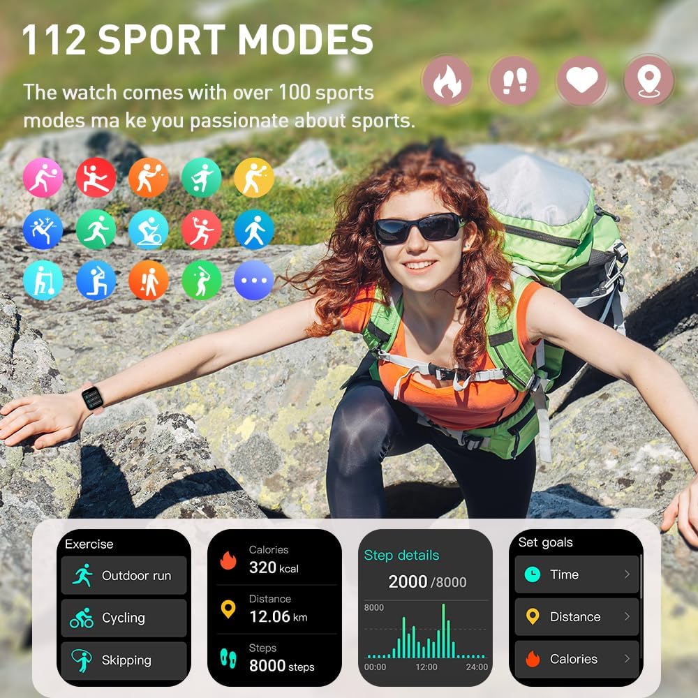 Смарт годинник Motast 1.96 дюйм, 110+ спортивних режимів