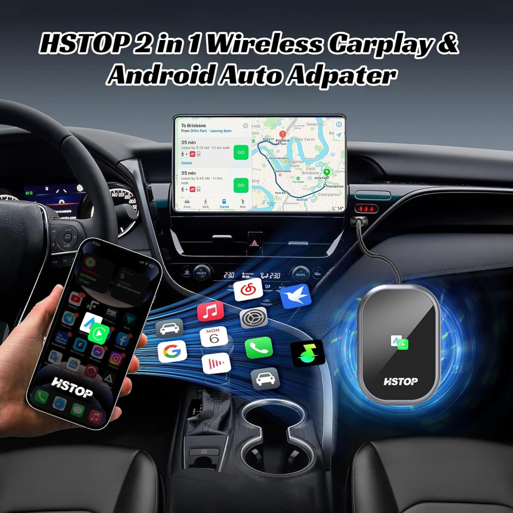 Автомобильный адаптер Hstop Car Play Беспроводной адаптер для iOS10+/Android 11+