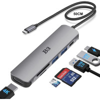 USB-хаб, концентратор, адаптер B3 BIGTHREE для MacBook Pro, 7 в 1, 4K HDMI