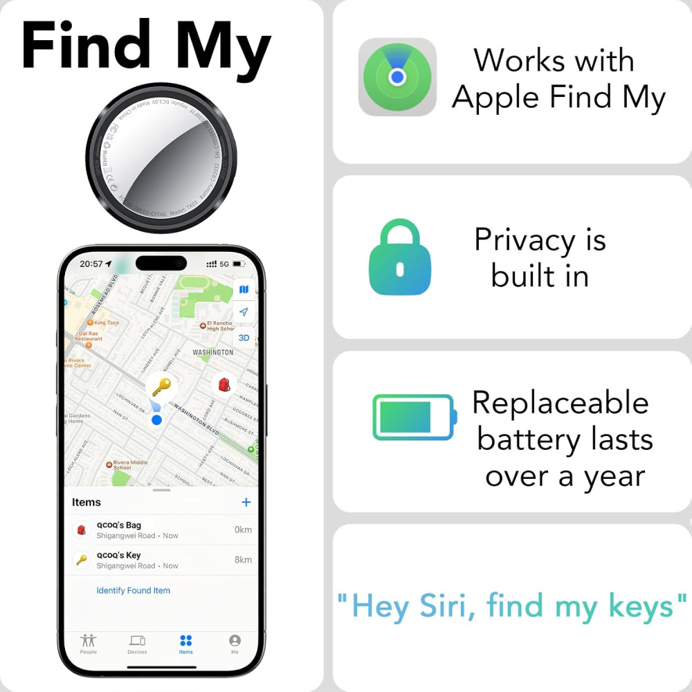 Bluetooth трекер-брелок маячок для поиска QCOQ с поддержкой Apple Find My