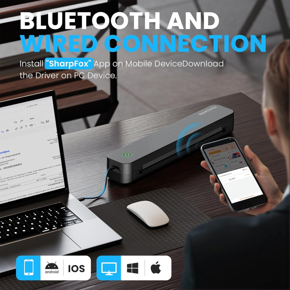 Портативный термопринтер ByteCintia C80S Bluetooth без чернил A4 USB