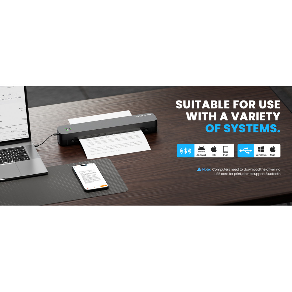 Портативный термопринтер ByteCintia C80S Bluetooth без чернил A4 USB