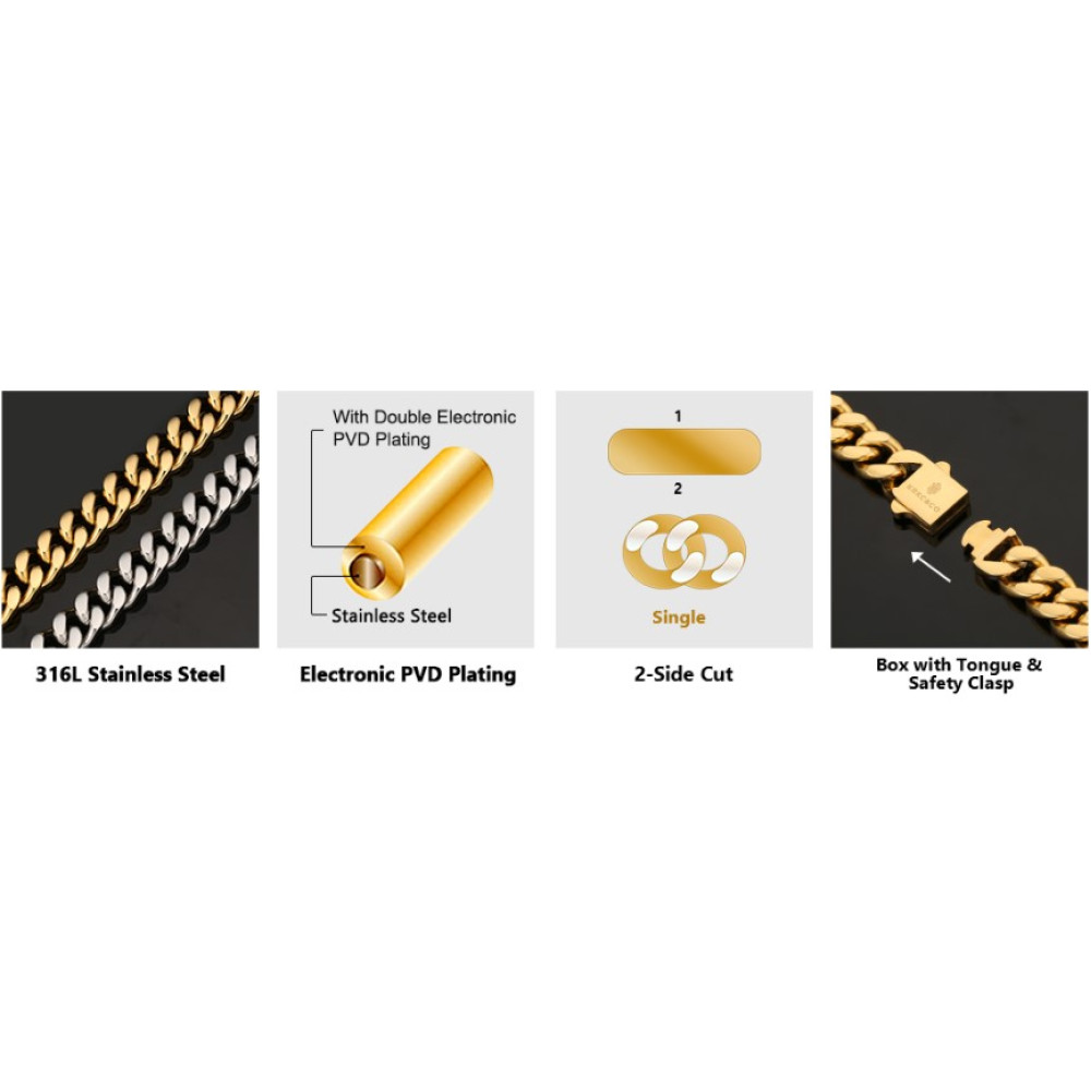 Цепочка мужская KRKC CO 8 мм нержавеющая сталь позолота 18K 50 66 см