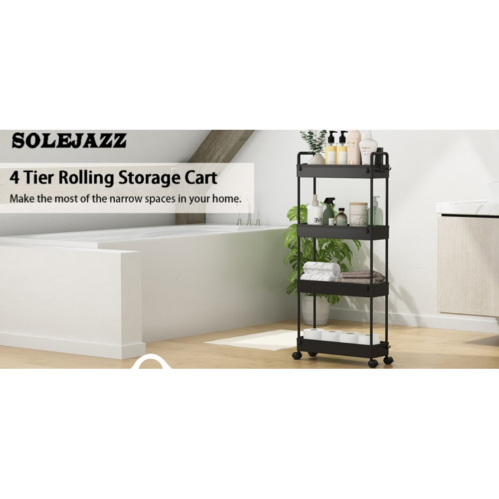 Узкий мобильный стеллаж на колесах SOLEJAZZ на 4 уровне